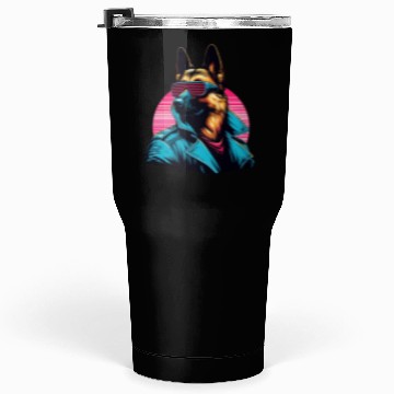 Discover Funny trendy german shepherd cyber retro portrait Tumblers 30 Oz