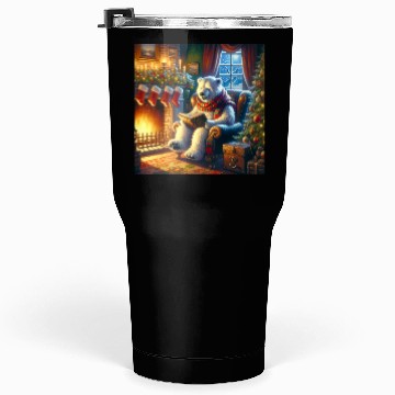Discover Winter Tales-Merry Cozy Bear Reading by Fireplace Tumblers 30 Oz