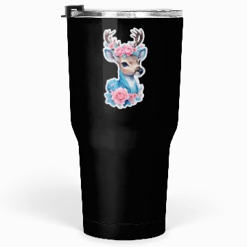 Discover cute deer blue blossom pink rose Tumblers 30 Oz