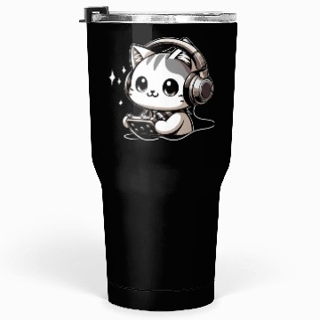 Discover kitty cat listening to music Tumblers 30 Oz