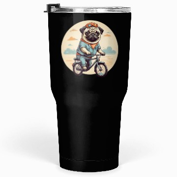 Discover Pug Riding Bike Tumblers 30 Oz