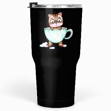 Discover Surprised Silly Cat Wearing Coffee Cup Tumblers 30 Oz
