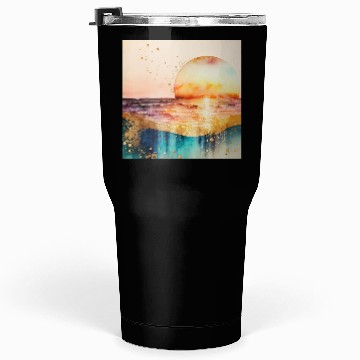Discover Sunset Beach Watercolor Painting Tumblers 30 Oz
