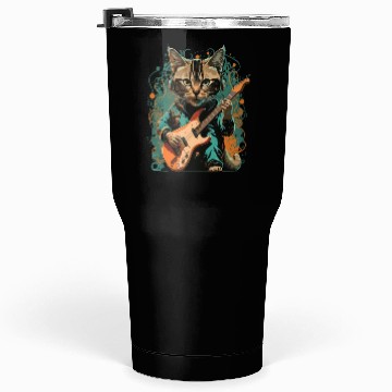 Discover Cat playing a guitar Tumblers 30 Oz