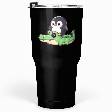 Discover Penguin on crocodile safar Tumblers 30 Oz