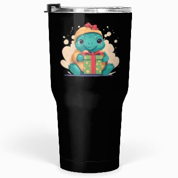 Discover Cute Little Green Turtle Holding a Gift Tumblers 30 Oz