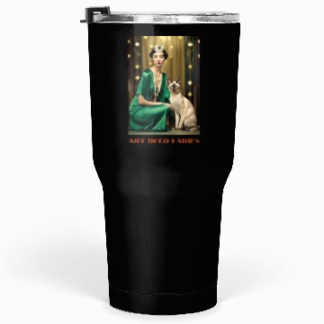 Discover Pretty Flapper in Green with her Cat, Art Deco Tumblers 30 Oz