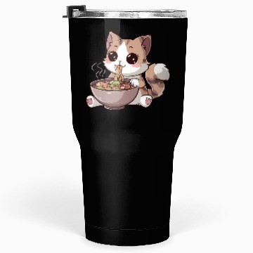 Discover Kawaii Cat Eating Ramen Tumblers 30 Oz