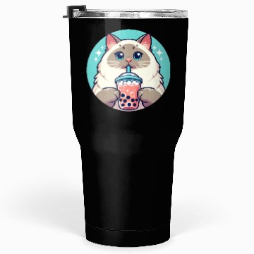 Discover Siamese cat having bubble tea Tumblers 30 Oz