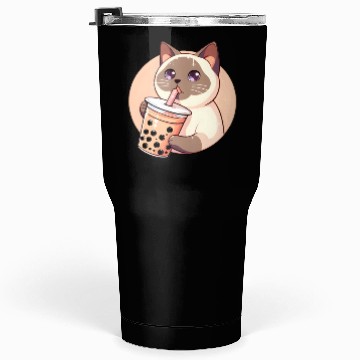 Discover Siamese cat having bubble tea Tumblers 30 Oz