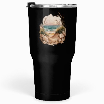 Discover Seashell Beach Scene Serene Ocean Landscape Tumblers 30 Oz