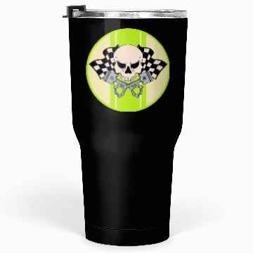 Discover Light green racing stripe with skull and pistons Tumblers 30 Oz