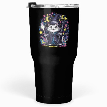 Discover Charming Wizard Cat Casting Magic Tumblers 30 Oz