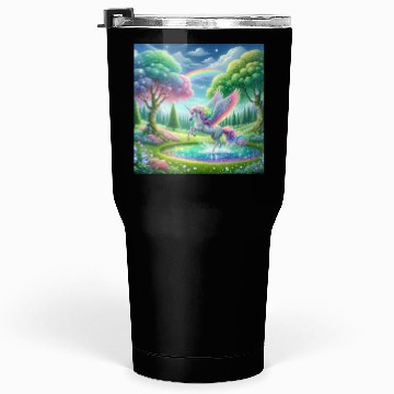 Discover Enchanted Rainbow Unicorn Over Sparkling Pond Tumblers 30 Oz