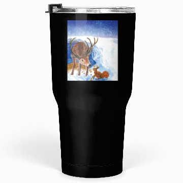 Discover Red Deer and Squirrel in Winter Illustration Tumblers 30 Oz
