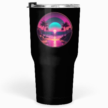 Discover Synthwave Beach Scene with Palm Trees and Sunset Tumblers 30 Oz