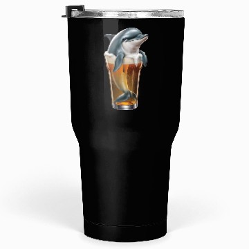 Discover Dolphin Drinking Beer Realistic Tumblers 30 Oz