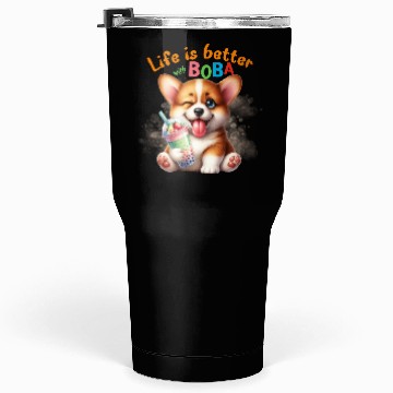 Discover Corgi with BOBA tea Milk TEA Bubble tea Tumblers 30 Oz