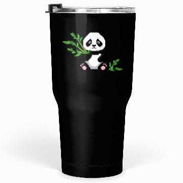 Discover A pixel art of a panda with a bamboo leaf Tumblers 30 Oz