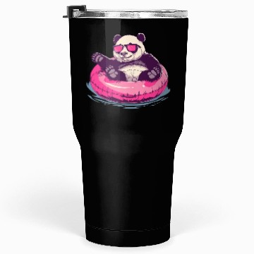 Discover Panda with sunglasses in a pink swimming ring Tumblers 30 Oz