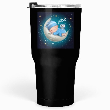 Discover Sleeping baby on the moon with owl. Tumblers 30 Oz