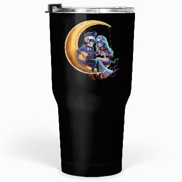 Discover Skeleton Playing Guitar with Girlfriend on Moon Tumblers 30 Oz