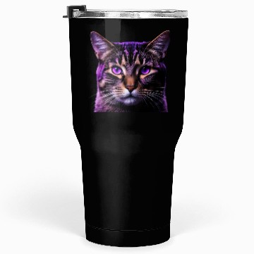 Discover Vivid Lilac-Eyed Tabby Cat Portrait Tumblers 30 Oz
