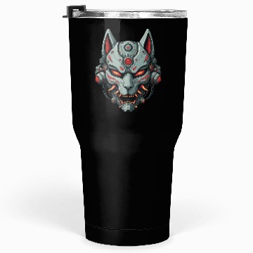 Discover Kitsune Cyberpunk Mask: Mecha Robot Warrior Tumblers 30 Oz