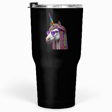 Discover Rainbow Unicorn with Braids and Sunglasses Swag Tumblers 30 Oz