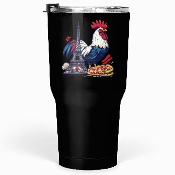 Discover French Pride: Rooster with Eiffel Tower and Pizza Tumblers 30 Oz