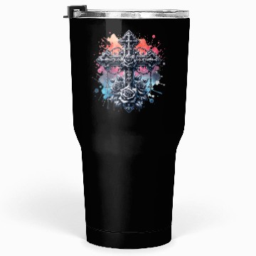 Discover Gothic Collection - Crosses Roses Pastel B/ground Tumblers 30 Oz