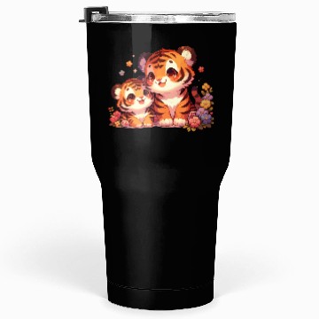 Discover Adorable Tiger Cubs Surrounded By Flowers Tumblers 30 Oz