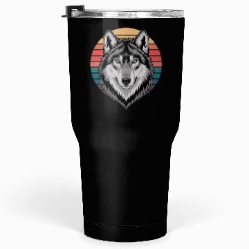 Discover Retro Wolf Head Against Colorful Sunset Tumblers 30 Oz