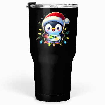 Discover Festive Penguin Wrapped in Christmas Lights & Sant Tumblers 30 Oz