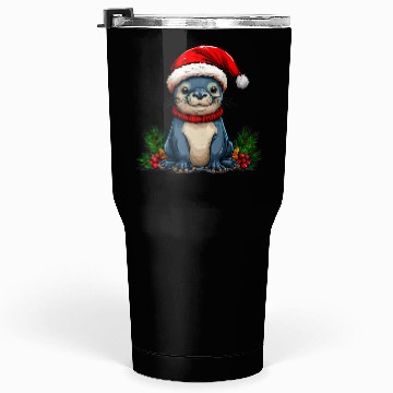 Discover Festive Otter with Santa Hat Tumblers 30 Oz