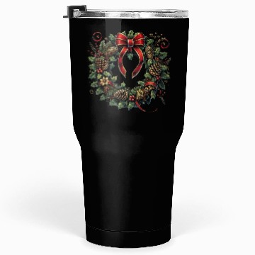 Discover Rustic Christmas Wreath with Holly and Pine Cones Tumblers 30 Oz