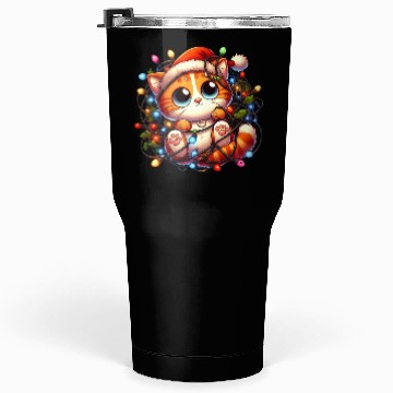 Discover Whimsical Cat’s Christmas Lights Adventure Tumblers 30 Oz