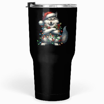 Discover Wolf with Santa Hat and Christmas Lights Design Tumblers 30 Oz