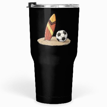 Discover Surfboard and soccer ball in the sand Tumblers 30 Oz
