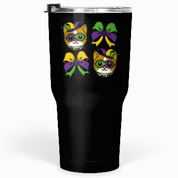 Discover Mardi Gras Cat with Colorful Bows Tumblers 30 Oz