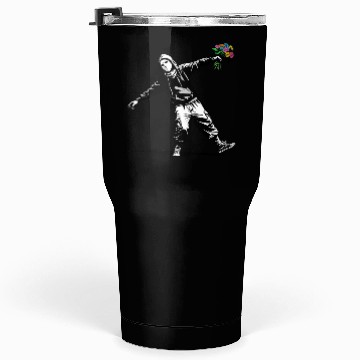Discover Banksy Protester Throwing Flowers Tumblers 30 Oz