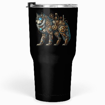 Discover Steampunk Wolf Tumblers 30 Oz, Mechanical Wolf Design