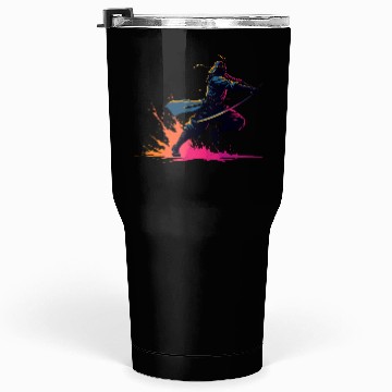 Discover Neon Samurai Warrior in Action Retro Art Tumblers 30 Oz