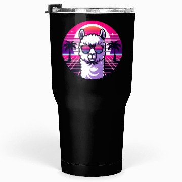 Discover Retro Sunset Llama with Sunglasses in Neon Vibes Tumblers 30 Oz