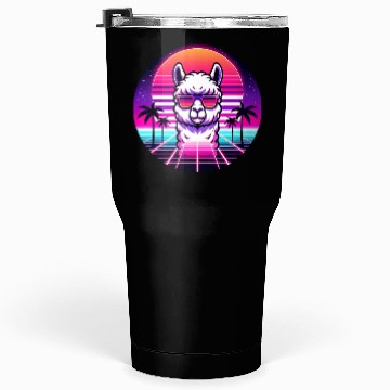Discover Retro Cool Llama with Neon Sunset Vibes Tumblers 30 Oz