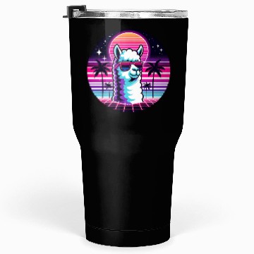 Discover Retro Neon Llama with Sunglasses Vibes Tumblers 30 Oz