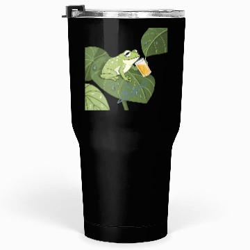 Discover Frog's Relaxing Moment with Beer on a Leaf Tumblers 30 Oz