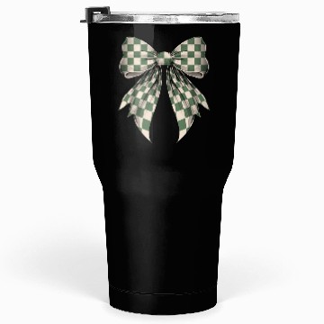 Discover Coquette Bow Green Cream Classic Checkered Pattern Tumblers 30 Oz