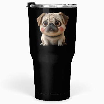 Discover 3D Rendered Chubby Pug Sitting Tumblers 30 Oz