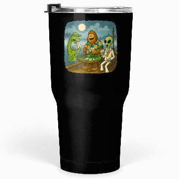 Discover Bigfoot, Nessie and an Alien Play Poker - Cryptid Tumblers 30 Oz